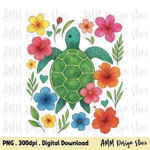 Boho Floral Sea Turtle PNG, Summer Png, Beach Png, Floral sea Turtle Png, Turtle Png, Nautical Sublimation Designs, Fisherman Aesthetic Png