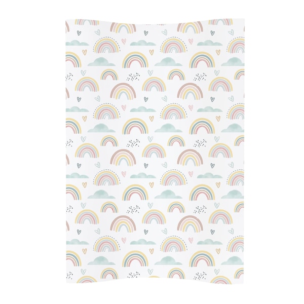 Deluxe Unisex Wedge Anti Roll Nappy Baby Changing Mat with Curved Sides and Raised Edges - Rainbow