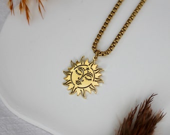 Sonne Kette Gold, boho Halskette Sonne Gold, Schmuck Sonne Gold Kette Sonne Geschenk für sie