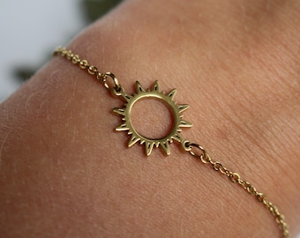 Sonnen Armband Gold, boho Armband Sonne gold, kleine Sonne Arm Band gold Anhänger, Sonnen Armband