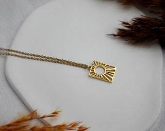 Sonne Kette Gold viereckig boho Halskette Sonne Gold, Schmuck Sonne Gold Kette Sonne Geschenk für sie