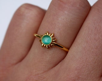 Sonnen Ring blauer Stein goldener boho Ring mit Sonne Gold, Schmuck Sonne Gold Ring Sonne gold mit größenverstellbaren Ring als Geschenk