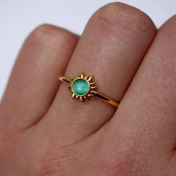 Sonnen Ring blauer Stein goldener boho Ring mit Sonne Gold, Schmuck Sonne Gold Ring Sonne gold mit größenverstellbaren Ring als Geschenk