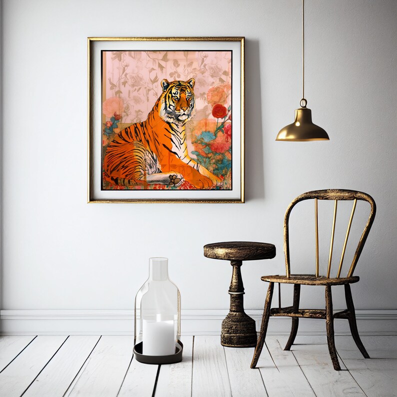Printable Bohemian Tiger Digital Poster, Downloadable Wall Art of
