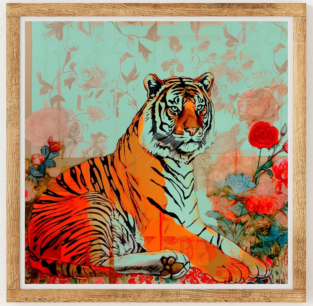 Printable Bohemian Tiger Digital Poster, Downloadable Wall Art of