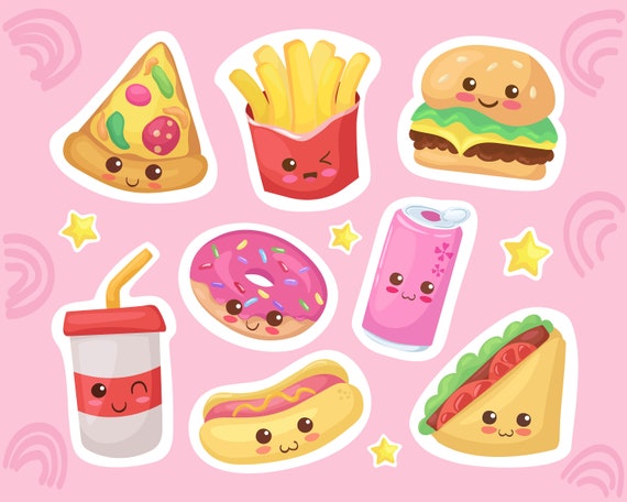 Kawaii Cartoon Fast Food Items Download PNG JPG Vector | Etsy
