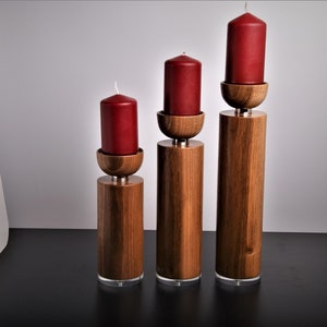 Design candlestick set of 3 made of walnut, table candlestick, candlestick, gift, wedding, Christmas gift, birthday gift,