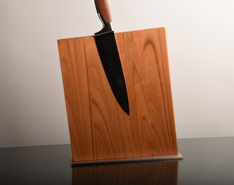 Magnetic premium knife block made from cherry wood