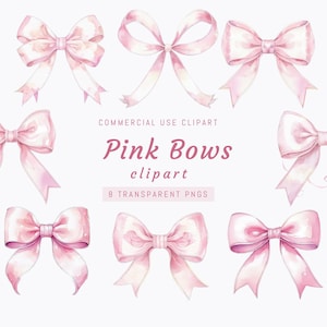 Nastro acquerello, fiocco rosa Clipart - Nastro rosa clipart - 8 file png e Jpg trasparenti Coquette Bows, download digitale con accesso immediato