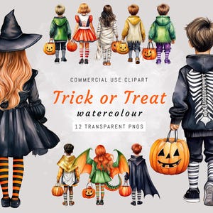 Halloween Clipart Pack Set Cute Trick or Treaters - 12 transparent png files/jpg Sublimation Art, Witch Clip art, Cute Halloween Graphics