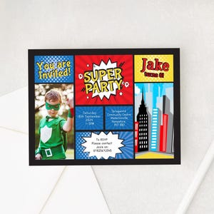 Superhero Birthday Party Invite Super Hero Invitation Template Girls or Boys Invitation Editable Bday 4th 5th Templett 5x7 size - add photos