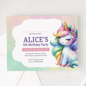 Unicorn Birthday Invitation Party Invite Sparkle Invitation Template Girls Invitation Editable Unicorns Bday, Girl 4th 5th Templett 5x7