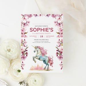 Unicorn Birthday Invitation | 7th Birthday | Editable Invite Template | Girl Templett 5x7 | 9th Printable | Magical Unicorn Party