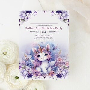 Celestial Unicorn 6th Birthday Invitation, Unicorn Invite for Girls, Unicorn Party, Editable Unicorns Bday, Girl 3rd 4th 5th Templett 5x7