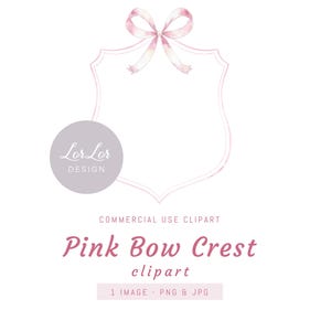 Watercolour pink bow crest Clipart - Watercolor Pink Ribbon clipart - 1 transparent png & Jpg file Coquette Bow, Digital Download Instant