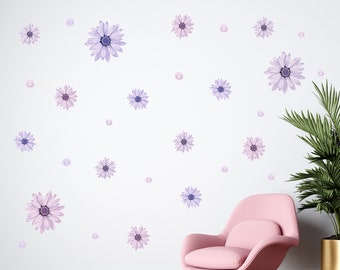 Gänseblümchen Wandaufkleber, Kinderzimmer Blumen Wandtattoo für Schlafzimmer, Pastell Blumen Wandaufkleber, Möbel, Glas Blumen Wanddekor