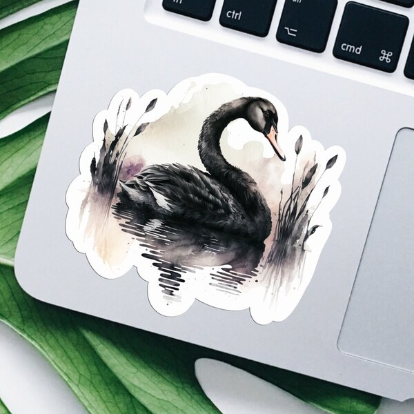 Black Swan Sticker, Watercolor Black Swan Vinyl Sticker, Mystical Bird Stickers, Cottagecore Stickers, Birding Sticker, Bird Watcher Gifts