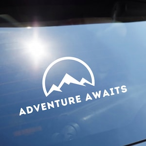 ADVENTURE DECAL, Outdoor Nature Car Window Sticker, Cool Car Bumper Decal, Adventure Awaits Hiking Mountain Popular Adhesive Vinyl Decals