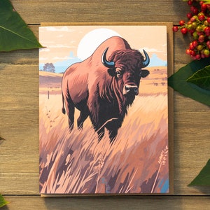 Bison Greeting Card, All Occasion Stationery Cards Wildlife Nature Cards Digital Prints Art Cards A2 Wild Animals Notecards Set Blank Inside