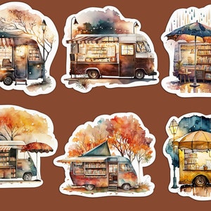 Mobile Bookshop Sticker Bundle, Cute Book Truck Sticker, Watercolor Bookstore Stickers, Bookworm Sticker, Bookish Gift, Book Stand Stickers