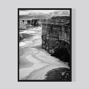 Twelve Apostles Wall Decor, Black And White Printable Art, Digital Download, Australian Nature, Australia Landscape, Coastal Wall Art Poster