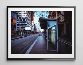 Streets of Melbourne, Street Photograph, Digital Download, Wall decor, Australia photo, Melbourne Architecture Victoria, Blue Home Decor