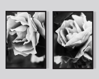 Set of 2 Prints, Black and White Rose Poster, Digital Download, Roses Wall Art, Flowers Wall Art, Rose Art Print, Black And White Flower