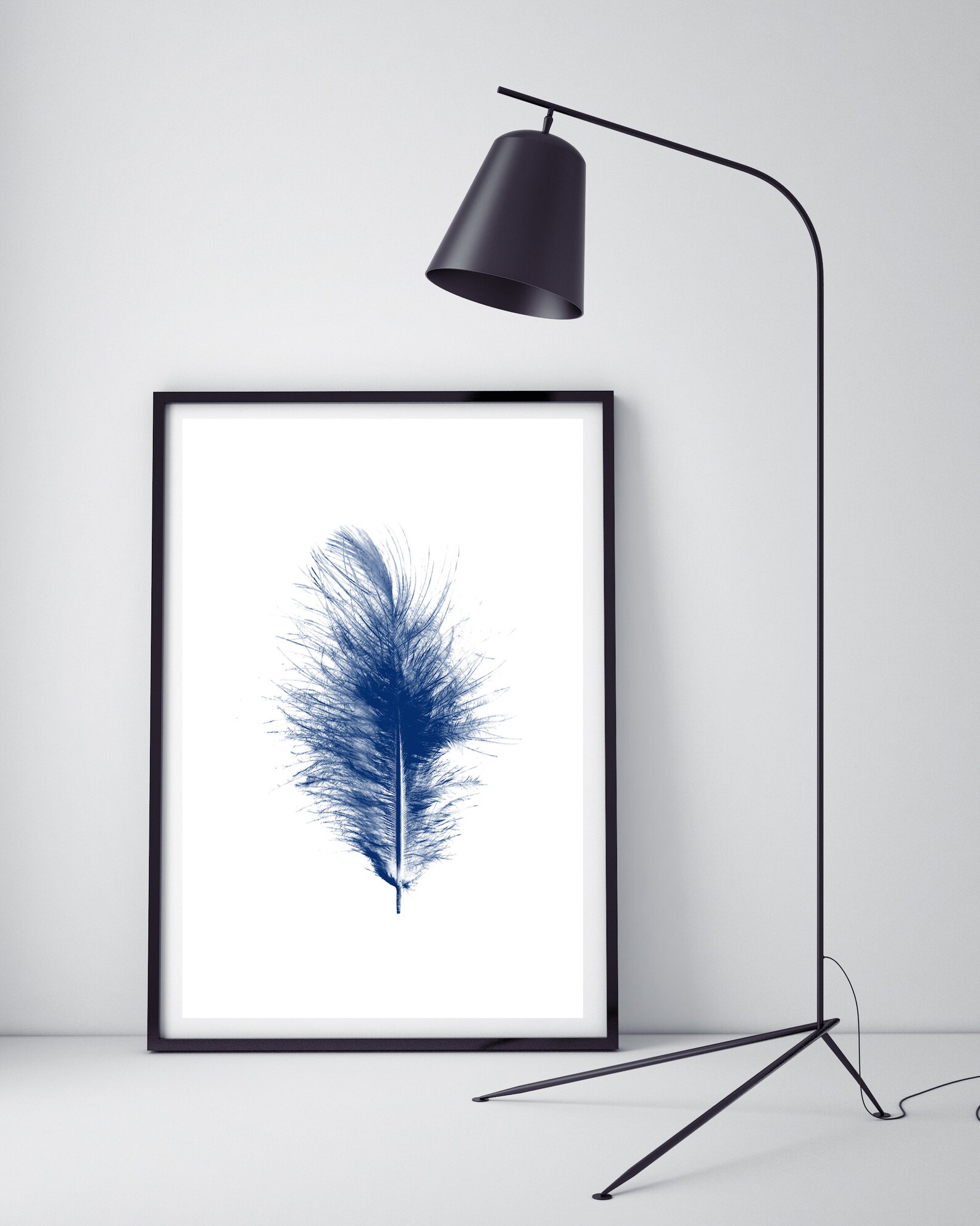 Blue Feather Wall Art, Digital Download, Modern Blue Wall Art
