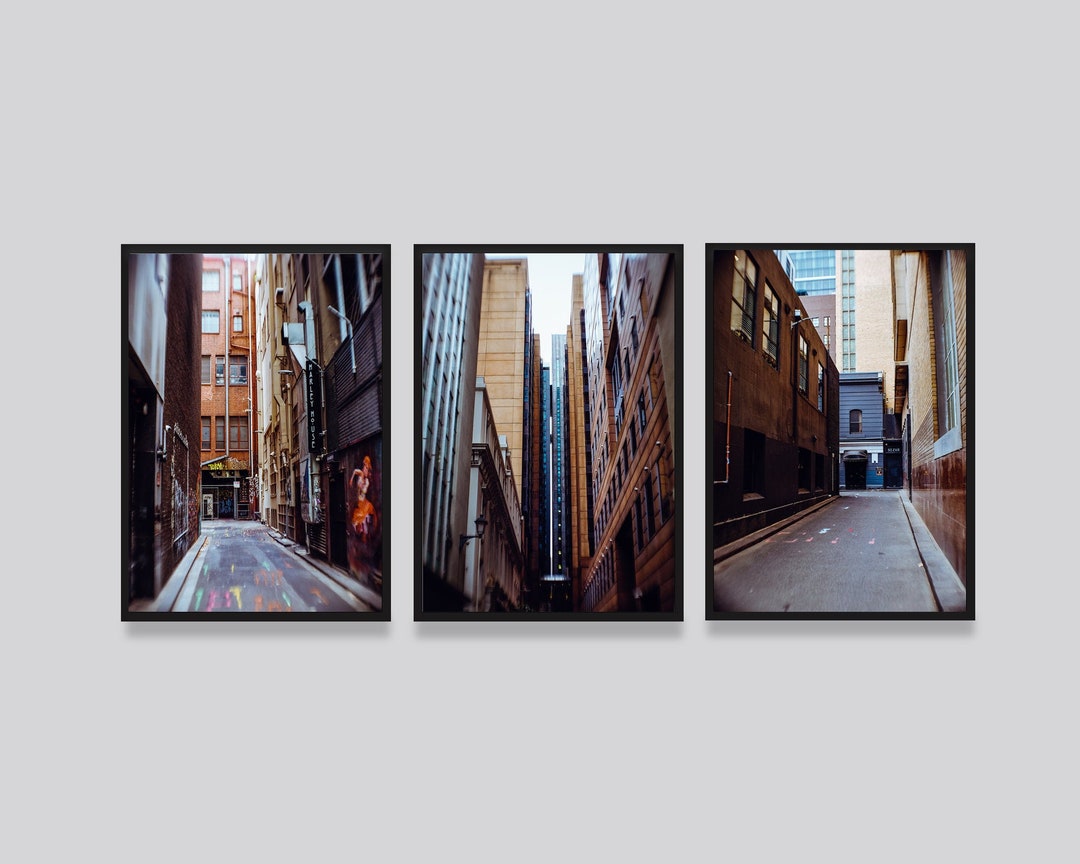 Set of 3 Prints, Streets of Melbourne, Australia Wall Art, Digital