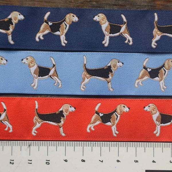 3,80 Euro/m  Webband BEAGLE Borte Band Meterware  Rot Hellblau Navy 25mm NEU Laborbeagle