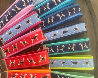 Schlüsselband Beagle Kunstleder 50 Farben Schlüsselanhänger Wunschkombi möglich