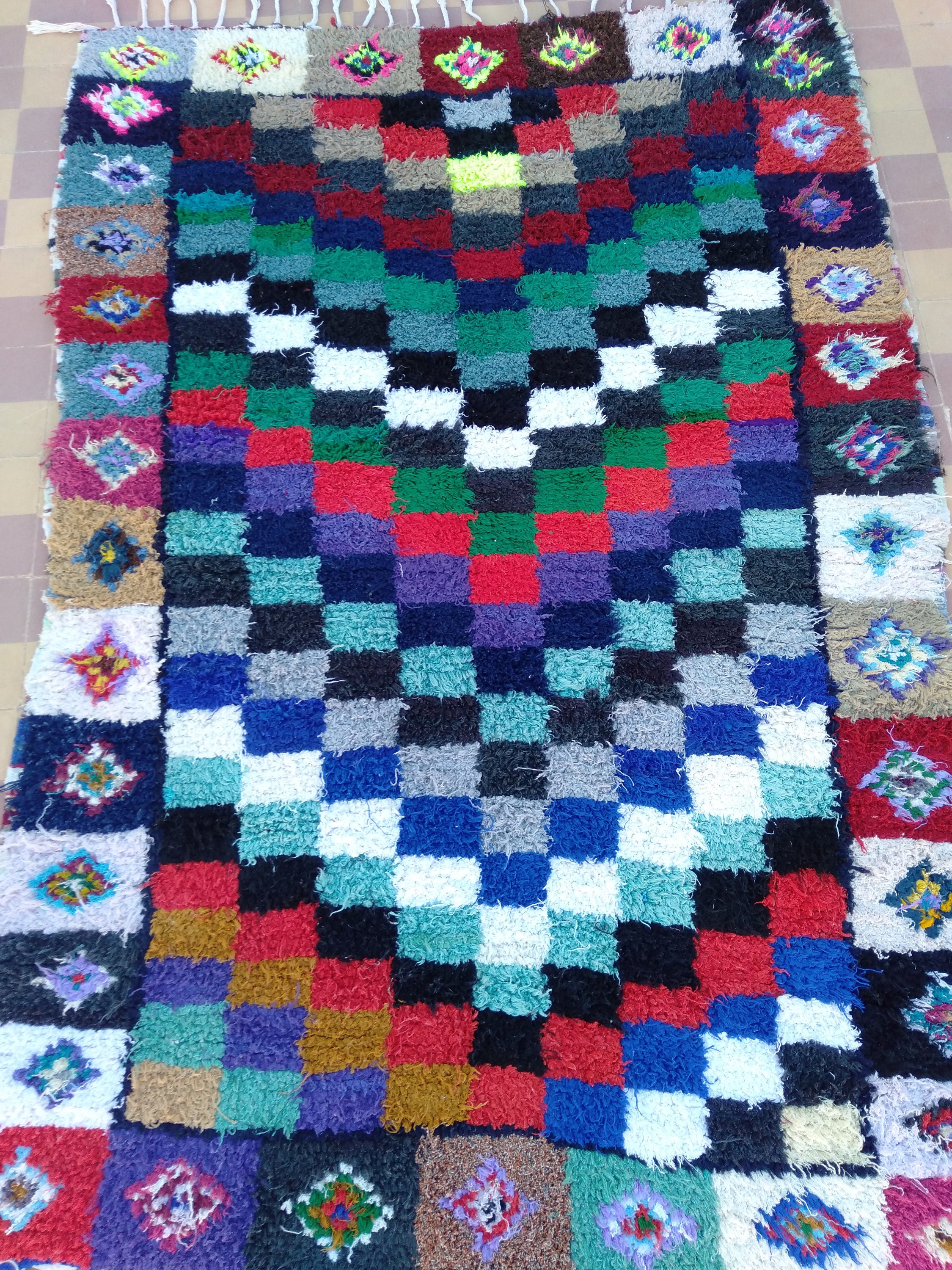 Tapis Marocain Type Boucharouite 4x7 Ft Maroc Rug Kilim Tapis Berbère Teppich