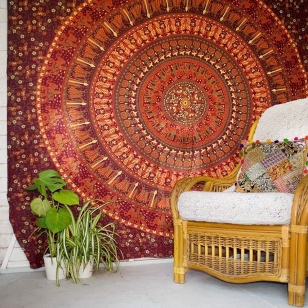 Wall Decor Indian Mandala Tapestry Bohemian Wall Hanging Tapestry Room Decor Bedspread Cotton Queen/King/Twin Size Bedsheet Tapestry