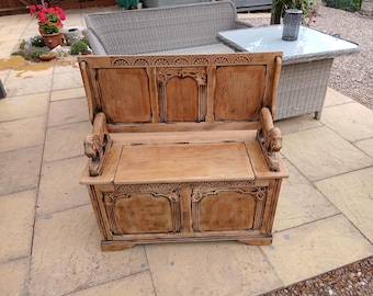 Stripped Oak and Ply Monks Bench.