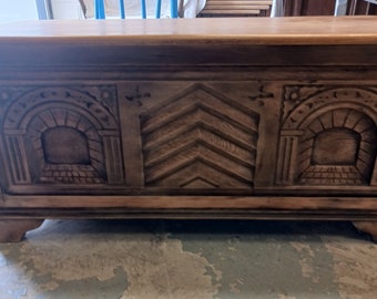 Stripped Oak Arched Panel Blanket Box