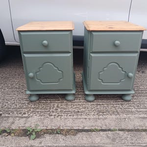 Part Painted Solid Pine Bedside Cupboards.