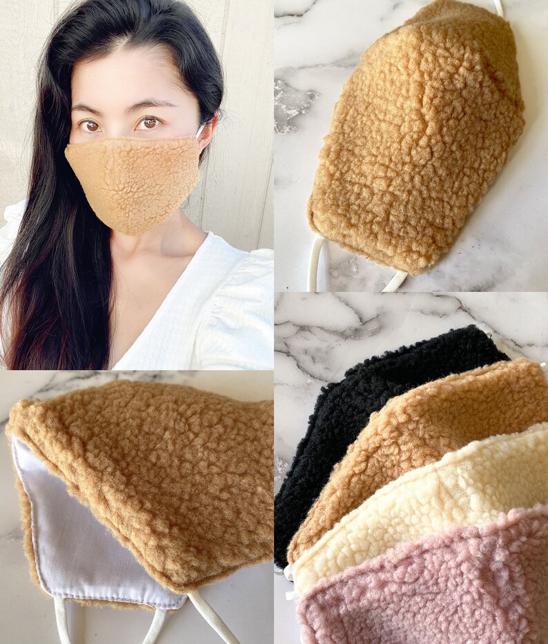 Faux Fur Fluffy Cotton Warm Face Mask Adjustable Ear Loops Etsy