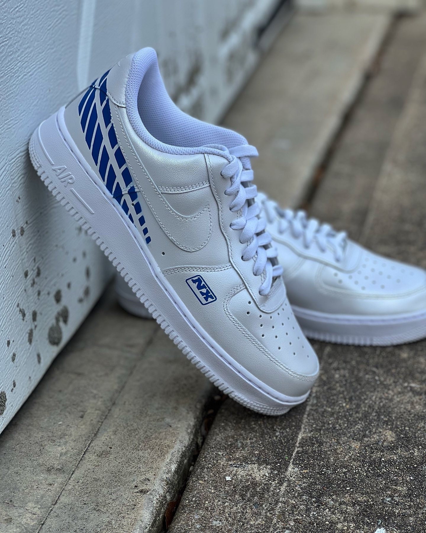 Nike Air Force 1 Leather Blue White Custom BY You - SoleSnk