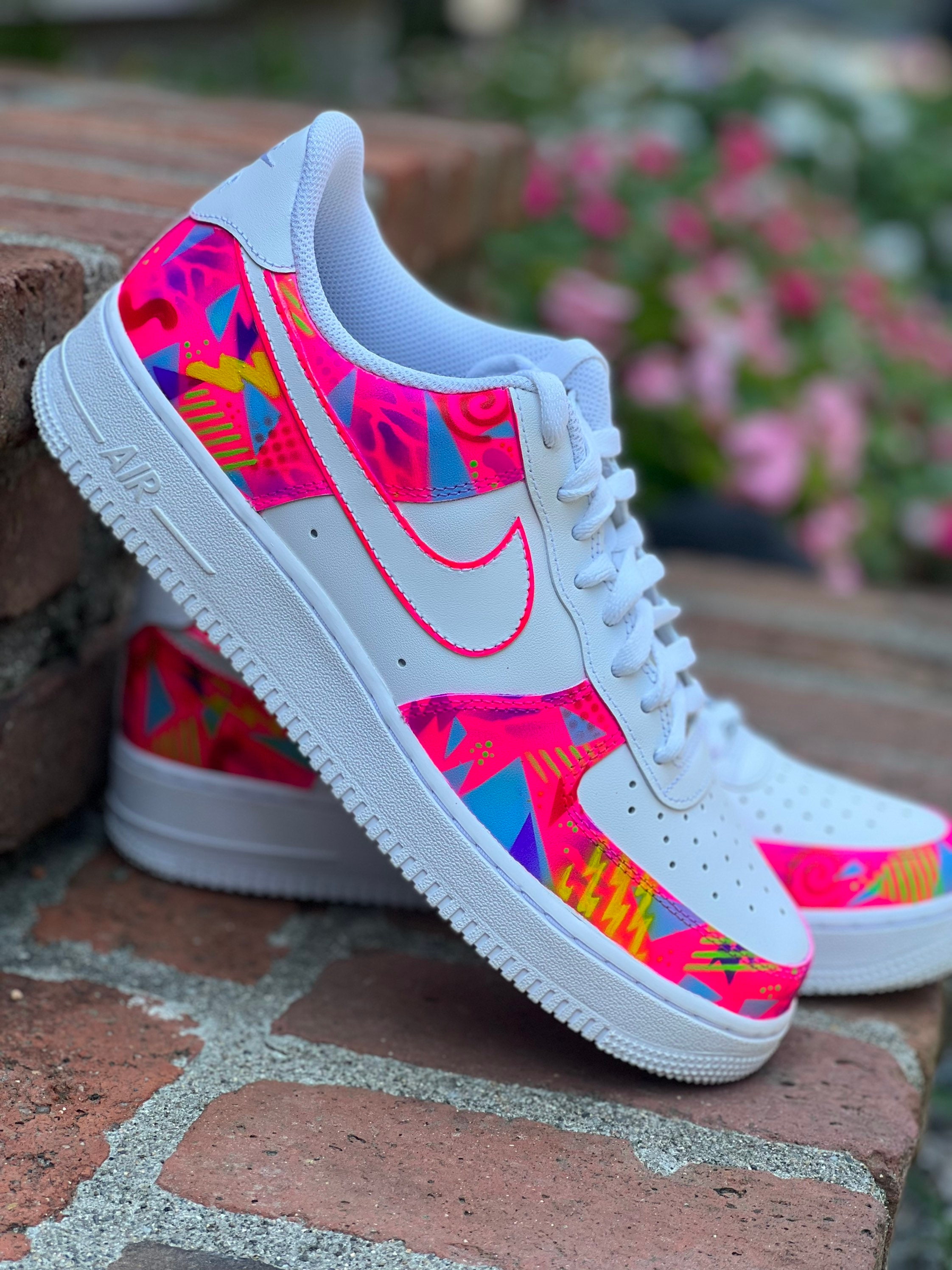 Nike Air Force 1 Custom Explosive Neon ? Splatter Graffiti Black Shoes Mens