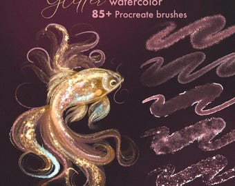 Realistic Glitter Watercolor Procreate Brushes: Shimmer, Sparkly, Metallic, Glow liquid, Foil Textures