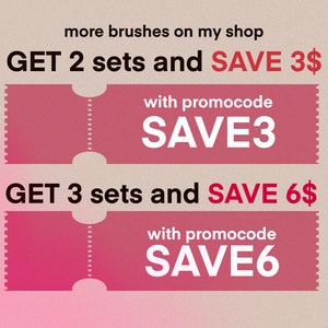 May include: Two pink ticket-shaped coupons with a white dotted line down the middle. The top coupon says "GET 2 sets and SAVE 3$" with the text "with promocode SAVE3" below. The bottom coupon says "GET 3 sets and SAVE 6$" with the text "with promocode SAVE6" below.