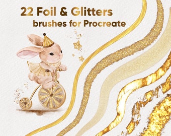 Realistic foil glitter brushes for Procreate Sparkly Shine Procreate brush set Metallic effect shimmer Liquid Metal Gold leaf paint digital