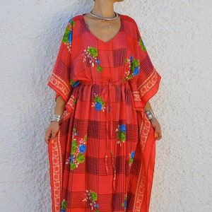 Silk kaftan tunic dress, maxi dress, 100% pure recycled silk from vintage sari, by FancyBoho