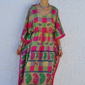 Silk kaftan tunic dress, vintage clothing, handmade from vintage sari,, 100% silk