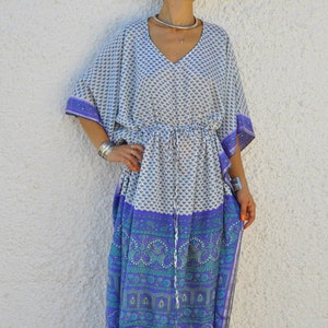 Silk kaftan tunic dress, handmade with 100% pure recycled silk from vintage sari, by FancyBoho