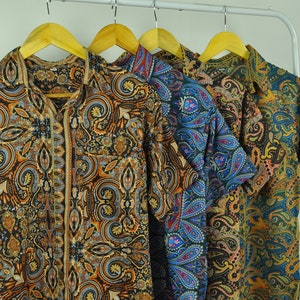 Brown blue green silk shirts, coconut buttons, baroque Paisley floral patterns image 1