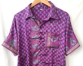 Silk Shirt, fit S M Short Sleeve, Festival Boho Tribal