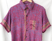 Silk Shirt, fit S M Short Sleeve, Festival Boho Tribal