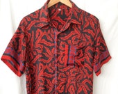 Silk Shirt, fit S M Short Sleeve, Festival Boho Tribal
