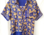 Silk Shirt, fit S M Short Sleeve, Festival Boho Tribal